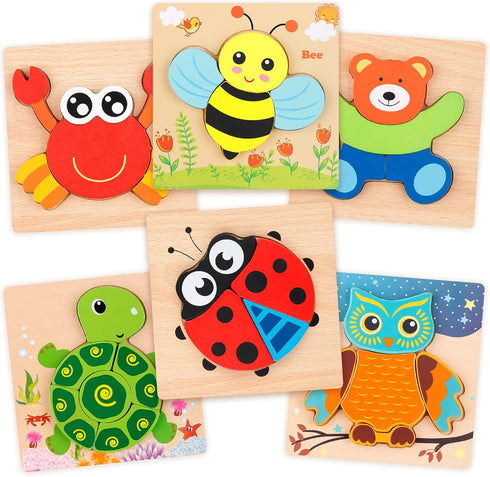 Coogam Wooden Jigsaw Puzzle Set, 6 Pack Animal Shape Montessori Toy for Early Learning Gift Game