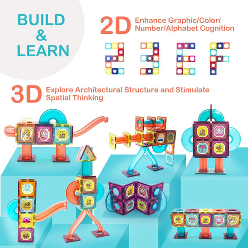 LTKFFFdp Magnetic Building Blocks - STEM Educational Toys for Kids Ages 4-12, Ball Track and 3D Stacking Set