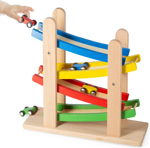 Play22 4 4 Set Wooden Car Ramps - Level Race Track With Toy Cars - My First Baby Toys - Toddler Car is A Great Gift