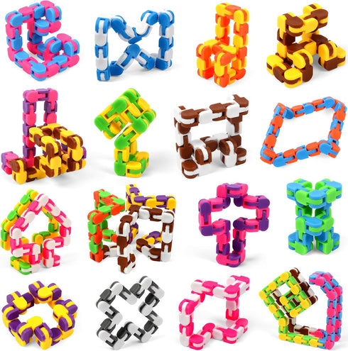 Neureyte 92 Pack 24 Links Wacky Tracks Snap and Click Fidget Toys,Fidget Snake Toy for Party Favors,Plastic Chains