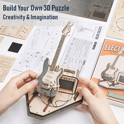ROKR Wooden 3D Guitar Puzzle - Musical Instrument Model Kit for Teens and Kids, DIY Desk Decor