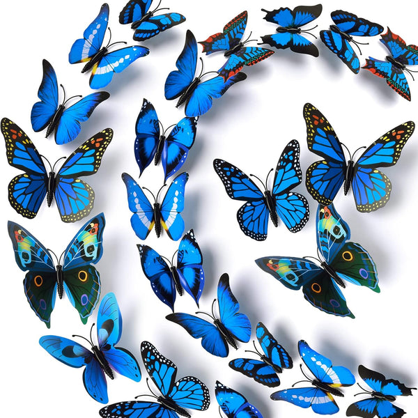 LiveGallery 72 PCS Removable 3D DIY Beautiful Butterfly Wall Decals Blue Butterflies Art Decor for Kids Bedroom