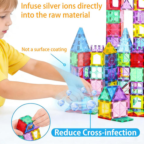 Set Upgraded Antibacterial Magnetic Tiles, Magnetic Building Blocks with Antibacterial Protection, Inhibits Bacterial