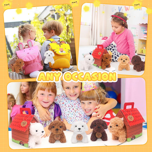 12 HAPGFS Pcs Mini Plush Puppy Stuffed Dogs with Keychain, Adopt A Pet Dog Party Favors Goodie Bags, Animals Bulk Gift