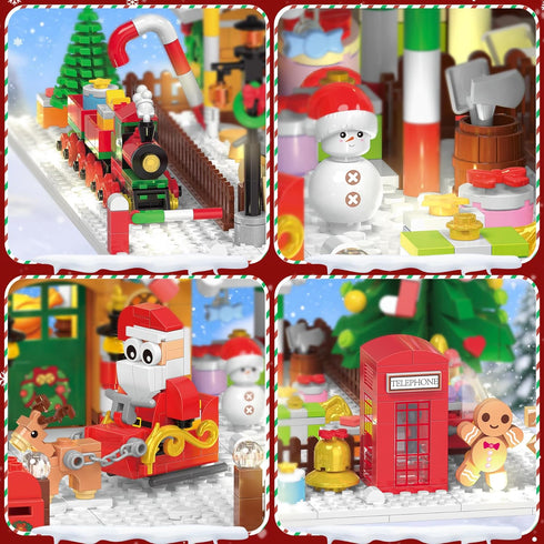 2025 Set 14+ (1763PCS) PLAXSOON Christmas Gingerbread House Courtyard Mini Building with Lights, Christmas Village