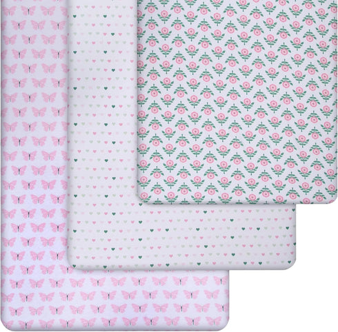 3 Pack GROW WILD Crib Sheets - Soft & Stretchy Jersey Cotton Fitted Baby Crib Sheets for Girls, Cute Toddler Bed Sheets