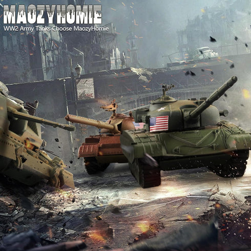 1:72 WW2 Army Tank and Army Men Toys Playset, 2pc US Desert Tan Tank with 10pc Toy Soldiers, Great Military Toy
