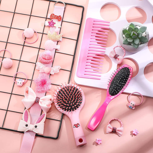 YoungJoy 21 Pcs Doll Hair Play Accessories, Pink Series Hair Brush Set for 18 and 14 Inch Dolls, Beauty Hair Care Tools