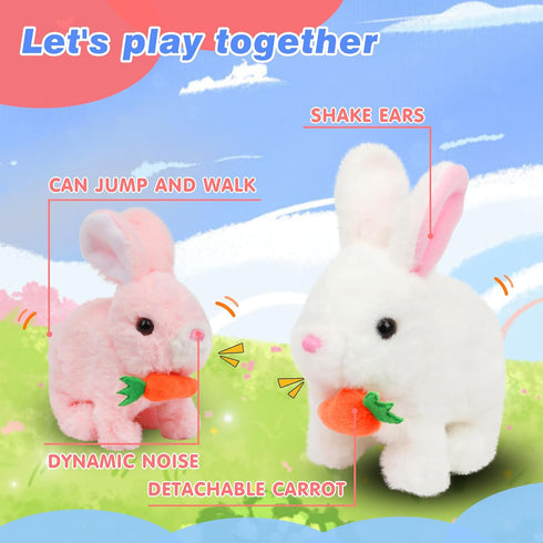 Hopearl Interactive Electronic Pet Plush Bunny - Hopping Rabbit with Carrot, Sounds, Movements for Toddlers, White, 7''