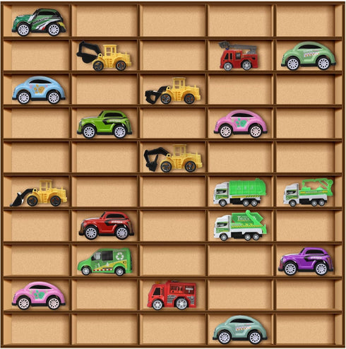 1 Pc 50 Space Toy Car Display Case, Wooden Wheels Shelf Wall Mounted Storage for Cars, Collectibles, Toy Figurines