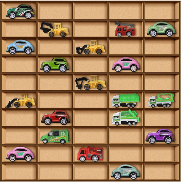 1 Pc 50 Space Toy Car Display Case, Wooden Wheels Shelf Wall Mounted Storage for Cars, Collectibles, Toy Figurines