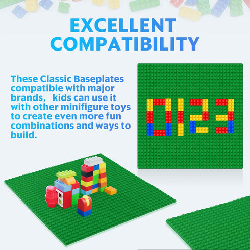 Classic Baseplates Building Plates, Pack of 10 Large 10" x 10" Bricks, Compatible with All Major Brands, Perfect STEM