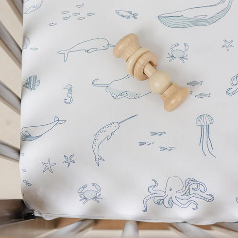 52L 28W 8H Pehr Crib Sheet, Life Aquatic | Breathable Brushed Organic Cotton for Soft Sleep | Fits Standard Crib
