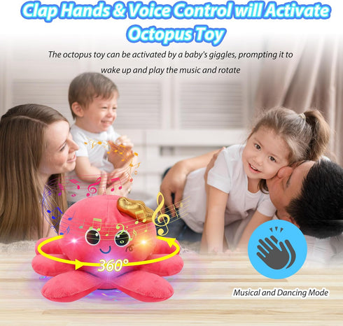 JoyyiKinddy 2-6 Tummy Musical Octopus Baby Toy - Crawling & Rotating Octopus Toy with Recording, Light-Up Voice