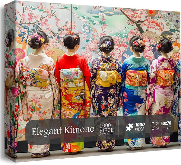 PICKFORU Elegant Kimono Puzzles for Adults 1000 Pieces, Intage Cherry Blossom Geisha Puzzles,