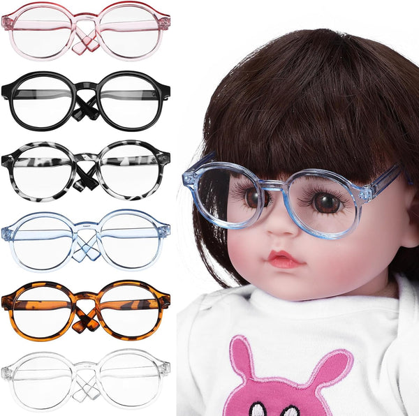 TOYANDONA Doll Glasses for 18 inch Dolls, 6pcs Mini Eyeglasses with Clear Lens for Crafts and Doll Costume Accessories
