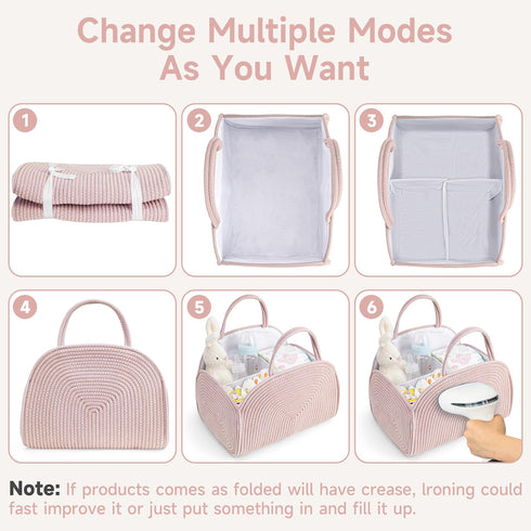 Diaper Caddy Organizer for Baby, Cotton Rope Baby Gift Basket,Portable Diaper Organizer for Changing Table,Diapers