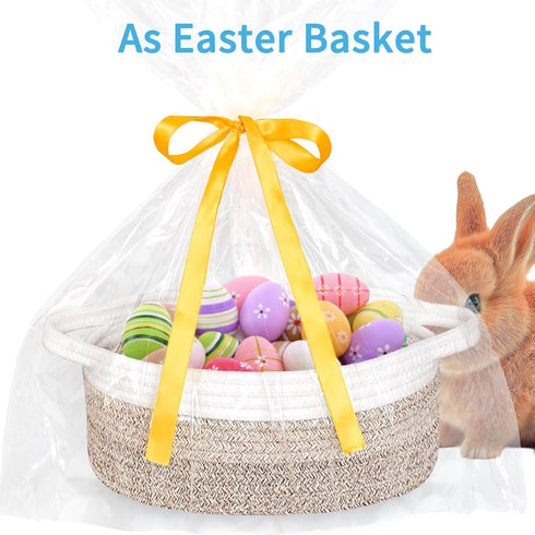 ABenkle Small Basket with Handles - Decorative Durable Rope Woven Storage Bin, Easter Baby Gift Basket