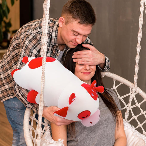 30'' Auspicious beginning Giant Mushroom Cow Plush Stuffed Animal-Cute Mushroom Cow Plush Body Pillow Plushies, Large