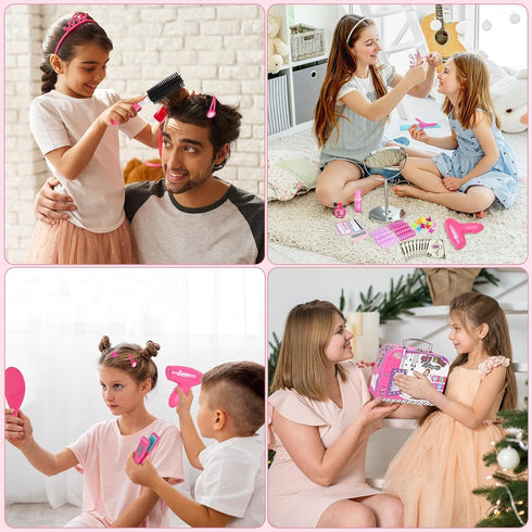 Gifts2U Playset Set Hair Salon Toys for Girls, Girl Beauty Salon Pretend Hair Styling with Blow Dryer, Barber Costume