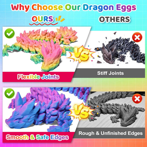 12 Pack 3D Printed Dragon Toys, Flexible Articulated Fidget Dragons in Surprise Eggs, Collectible Desk Toys, Party