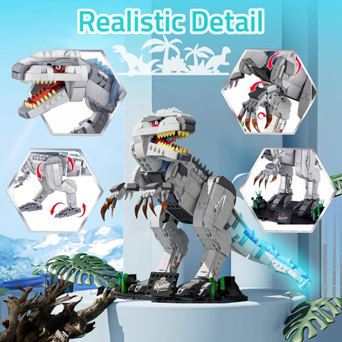 Light Up Dinosaur Building Block Sets, Glowing Tyrannosaur Kits for Boys 6+ and Adults, 23.6 Inch Size