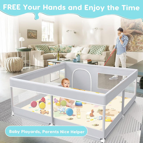 50 50 27 inches Fshibila Baby Playpen with Mat, Baby Playard for Toddlers, Sturdy Safety Play Yard with Soft Breathable