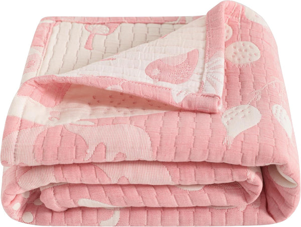 Generic 3-Layer Muslin Cotton Toddler Blanket, Soft and Lightweight Jacquard Baby Blanket for