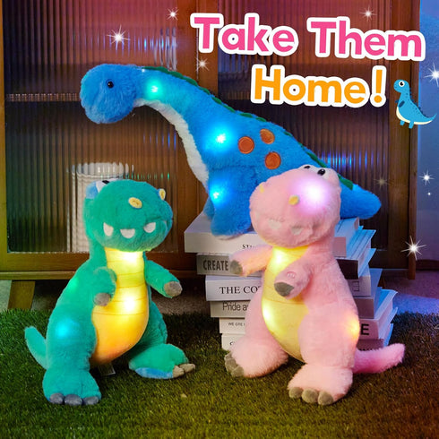 13'' Houwsbaby Glowing LED T-Rex Dinosaur Light Up Stuffed Animal Soft Colorful Plush Toy Hugging Present for Kids Boys