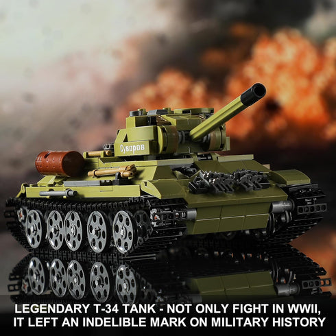 MISTBUY WW2 Sets T-34 8+ (1201 Army Tank Building with Lights, Panzer IV & Military Tanks Model Kit Compatible