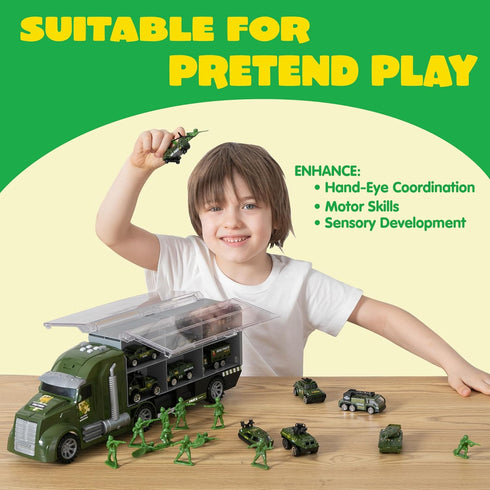 25 1 3+, Set JOYIN in Military Kids Truck Toys for Age Toddler Boy Toys, Army Men Tanks with Soldier Men, Mini Battle
