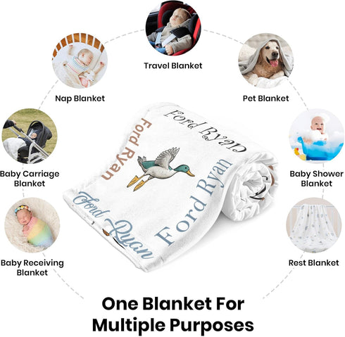 Novusopt Monogrammed Personalized Mallard Duck Baby Receiving Blanket for Boy or Girl Nursery, Soft Neutral Newborn