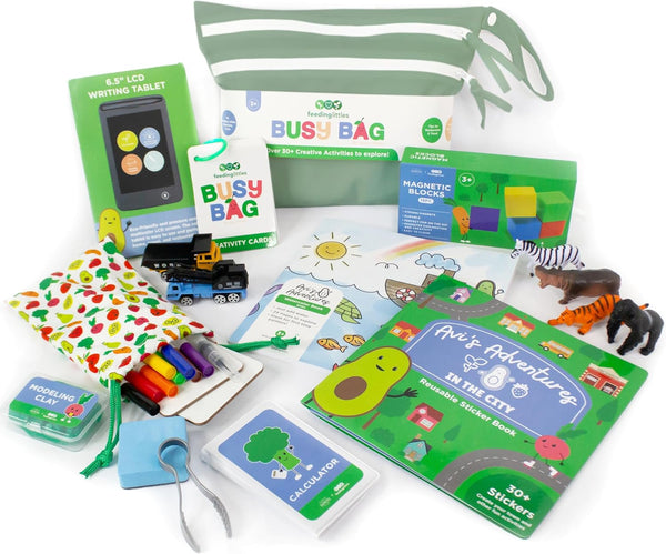 BapronBaby Feeding Littles Busy Bag (Sage) - Toddler Travel Activity Kit, Restaurant