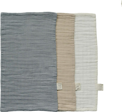 Mebie Baby Burp Cloths, Dusty Blue Print 3-Pack, Muslin Burp Cloth Set