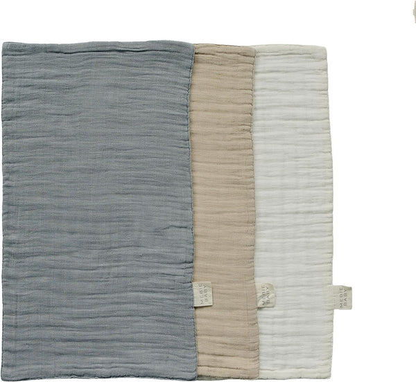 Mebie Baby Burp Cloths, Dusty Blue Print 3-Pack, Muslin Burp Cloth Set