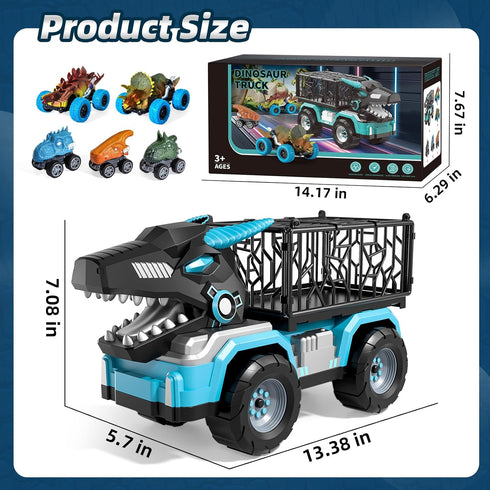 3-5 5-7, 5 3 4 5 6 7 Toddler Robot Dinosaur Truck Toys for Kids Boys Ages Black Carrier Dinosaur Truck with Pull Back