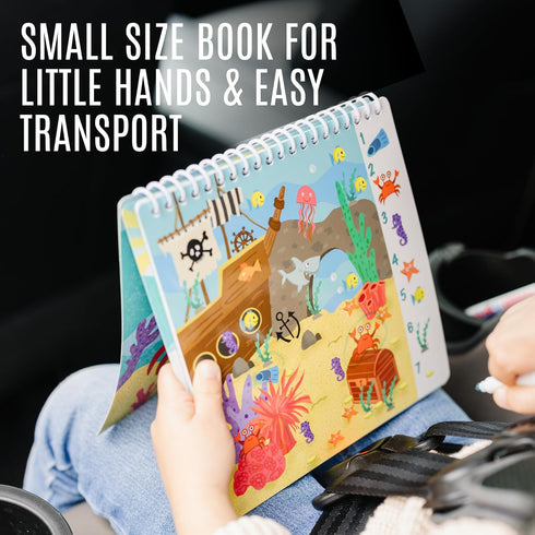 Kids Travel Educational Activity Book with Washable Markers, Car and Airplane Activities, Reusable Stickers, Ages 4-6