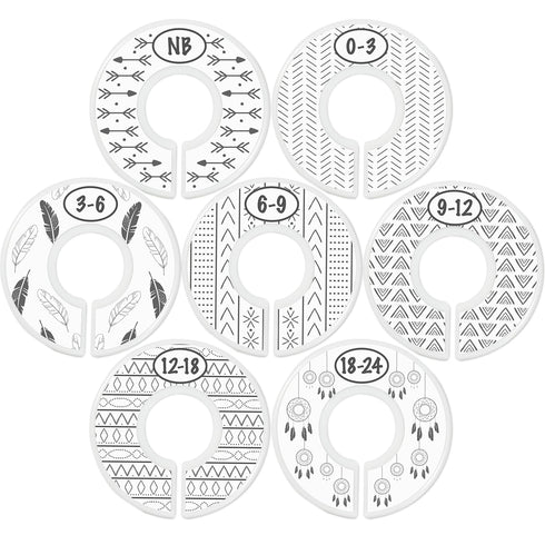 Baby Closet Size Dividers, 7X Boho Nursery Closet Dividers for Baby Clothes, Bohemian Nursery Decor for Boy or Girl