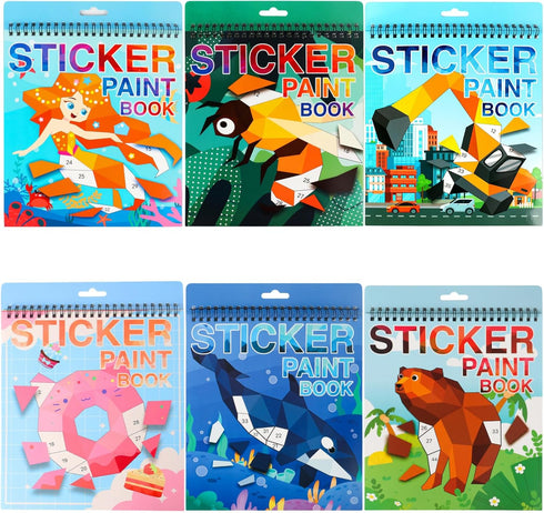 6 PCS Sticker by Number Sticker Paint Books for Kids Boys Girls