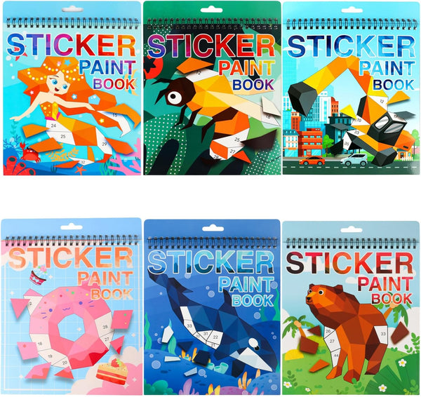 6 PCS Sticker by Number Sticker Paint Books for Kids Boys Girls
