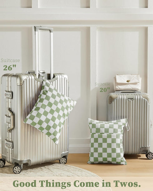 Pack 2 Ohocut Sage Green Checkered Waterproof Wet Dy Diaper Bag for Baby Essentials, Travel, Swimsuit, Beach Bag