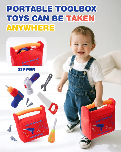 Set Hammer Jollybaby Soft Kid Tool Box Toy Inclub Drill Saw Wrench Screwdriver Screw for Baby, Montessori Preschool