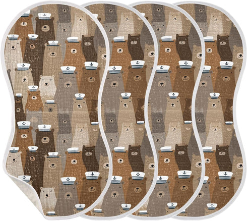 decor gift 4 Pack 22x11in Cotton Neutral Burp Cloths Easy Care Naughty Ocean Brown Bear Milk Spit Up Cloth for Gender