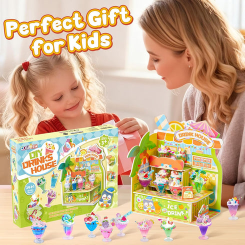Cleboen Set, 24 8+, Mini Drink House DIY Toy Making Miniature Food Drinks, Resin & Clay Kitchen Play Food DIY Craft Kit