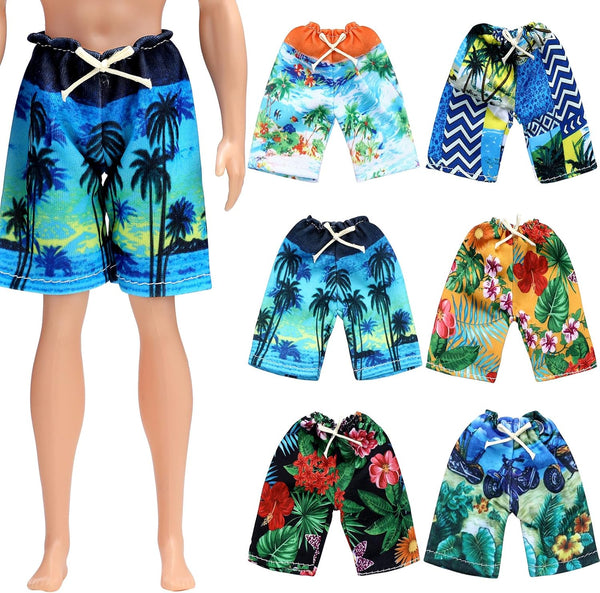 Bencailor 6 Pcs Doll Clothes Boy Doll Beach Shorts Tropical Print Swimsuit Accessories for Boy Dolls