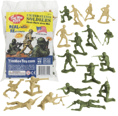TimMee Plastic Army Men - OD Green vs Tan, 48pc Toy Soldier Figures, Made in USA