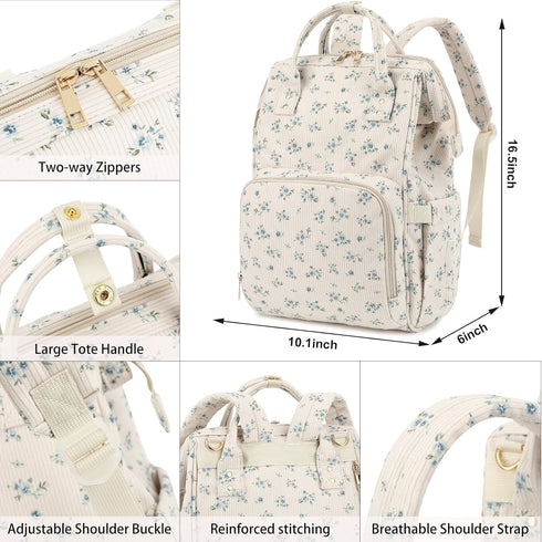 Qiwuphx Backpack Corduroy Diaper Bag for Mom, Large Capacity Travel Nappy Bag for Baby Girls & Boys with Stroller