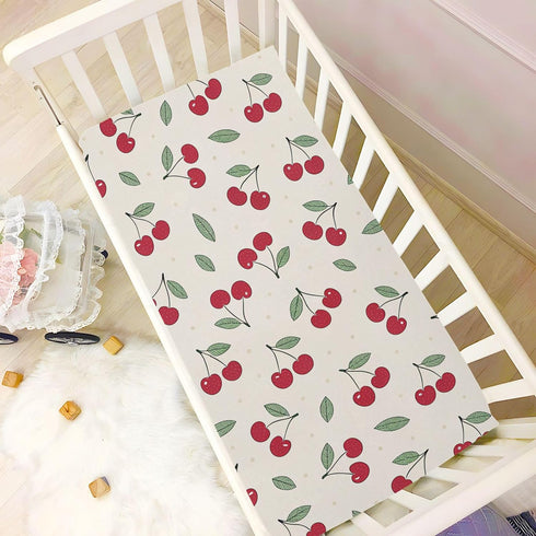 Burbuja 27 39 Fitted Crib Sheet for Girls and Boys, Cute Cherrys Soft Breathable Crib Sheet for Standard Crib