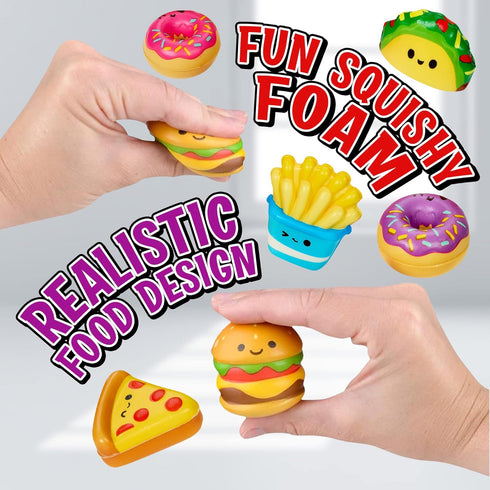 Mini Squish Fast Food Toys, 10 Pack Assorted Designs, Slow-Rise Stress Relief Toys for Kids, Party Favors for Boys &