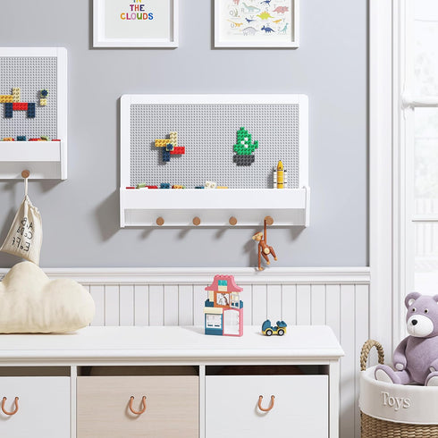 2 1 UTEX in Building Block Wall Panel for Kids with Shelf and Hooks, Wood Wall Shelf for Playroom, Nursery